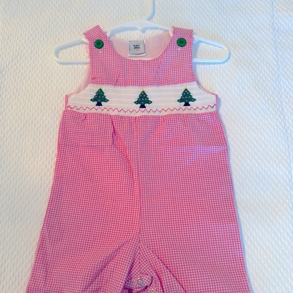 NWT Pink Gingham Longall Faux Smocked Christmas Tree 6-12m - Picture 1 of 2